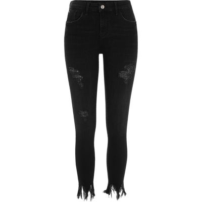 Black frayed Amelie super skinny jeans